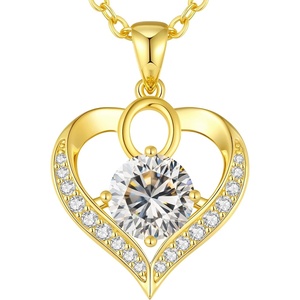 image:imageCDE S925 Silver Initial Love Heart Moissanite Necklace with 18K Gold PlatedInitial O  2 Carat