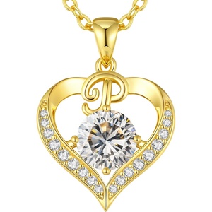 image:imageCDE S925 Silver Initial Love Heart Moissanite Necklace with 18K Gold PlatedInitial P  2 Carat