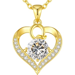 image:imageCDE S925 Silver Initial Love Heart Moissanite Necklace with 18K Gold PlatedInitial Q  2 Carat