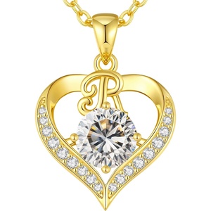 image:imageCDE S925 Silver Initial Love Heart Moissanite Necklace with 18K Gold PlatedInitial R  2 Carat