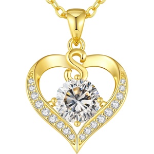 image:imageCDE S925 Silver Initial Love Heart Moissanite Necklace with 18K Gold PlatedInitial S  2 Carat