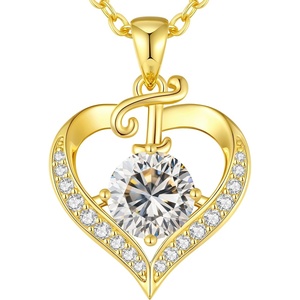 image:imageCDE S925 Silver Initial Love Heart Moissanite Necklace with 18K Gold PlatedInitial T  2 Carat