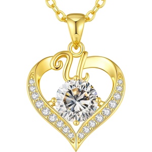 image:imageCDE S925 Silver Initial Love Heart Moissanite Necklace with 18K Gold PlatedInitial U  2 Carat