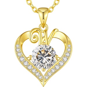 image:imageCDE S925 Silver Initial Love Heart Moissanite Necklace with 18K Gold PlatedInitial W  2 Carat