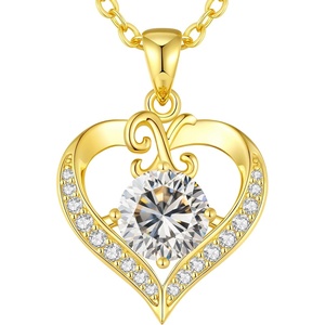 image:imageCDE S925 Silver Initial Love Heart Moissanite Necklace with 18K Gold PlatedInitial X  2 Carat
