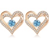 image:imageCDE 18K Rose Gold Heart Stud EarringsBirthstone Jewelry Gifts for Women03MarAquamarine Blue